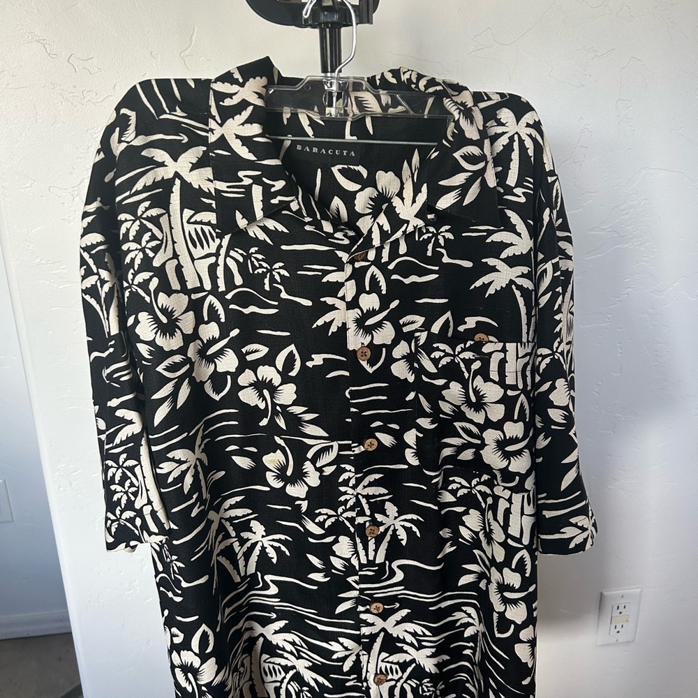 Baracuta Tropical Hawaiian Print Button Front Shirtdress Cover Up